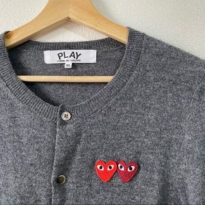 CDG Comme Des Garcons PLAY Two Hearts 100% Wool Fitted Cardigan Shirt Womens XL